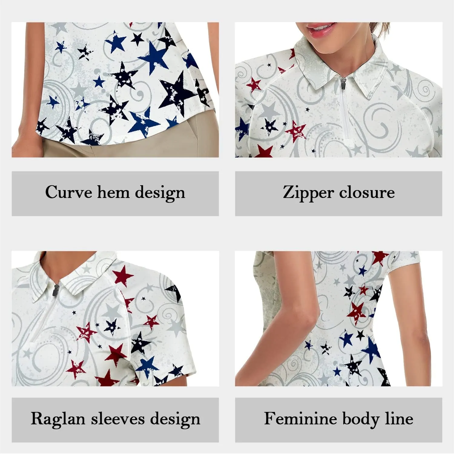 Women's Golf Shirt Short Sleeve Tennis Shirt Quarter Zip Golf Pullover Golf Polo Shirts Argyle Tops