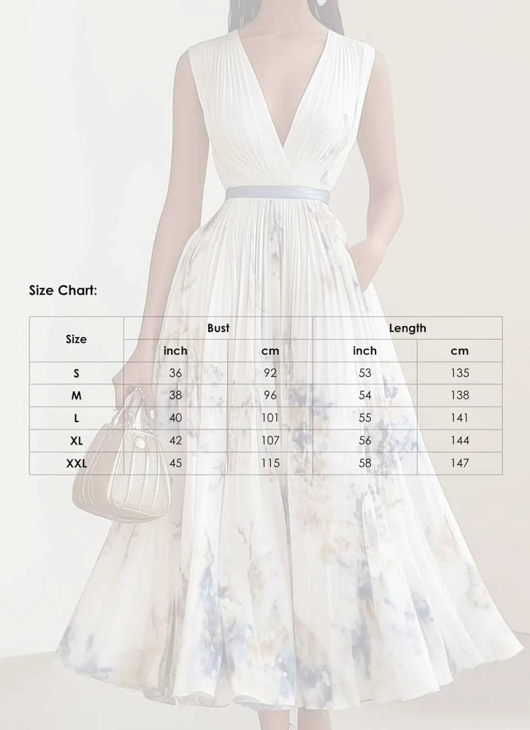 Women's Pleated V Neck Maxi Dress Boho Chiffon Floral Printed Sleeveless Ruffled Hem Long Party Dresses with Pocket