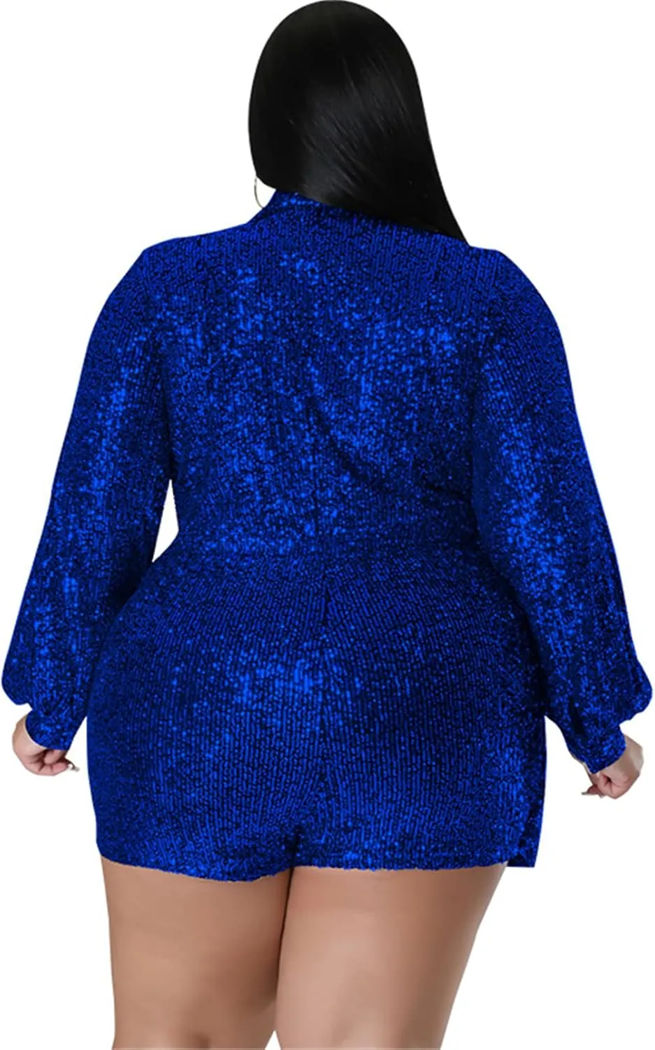 Women's Sexy Long Sleeve Lapel V Neck Sequins Bodycon Shorts Cocktail Party Plus Size Oversize Blazer Rompers Jumpsuit