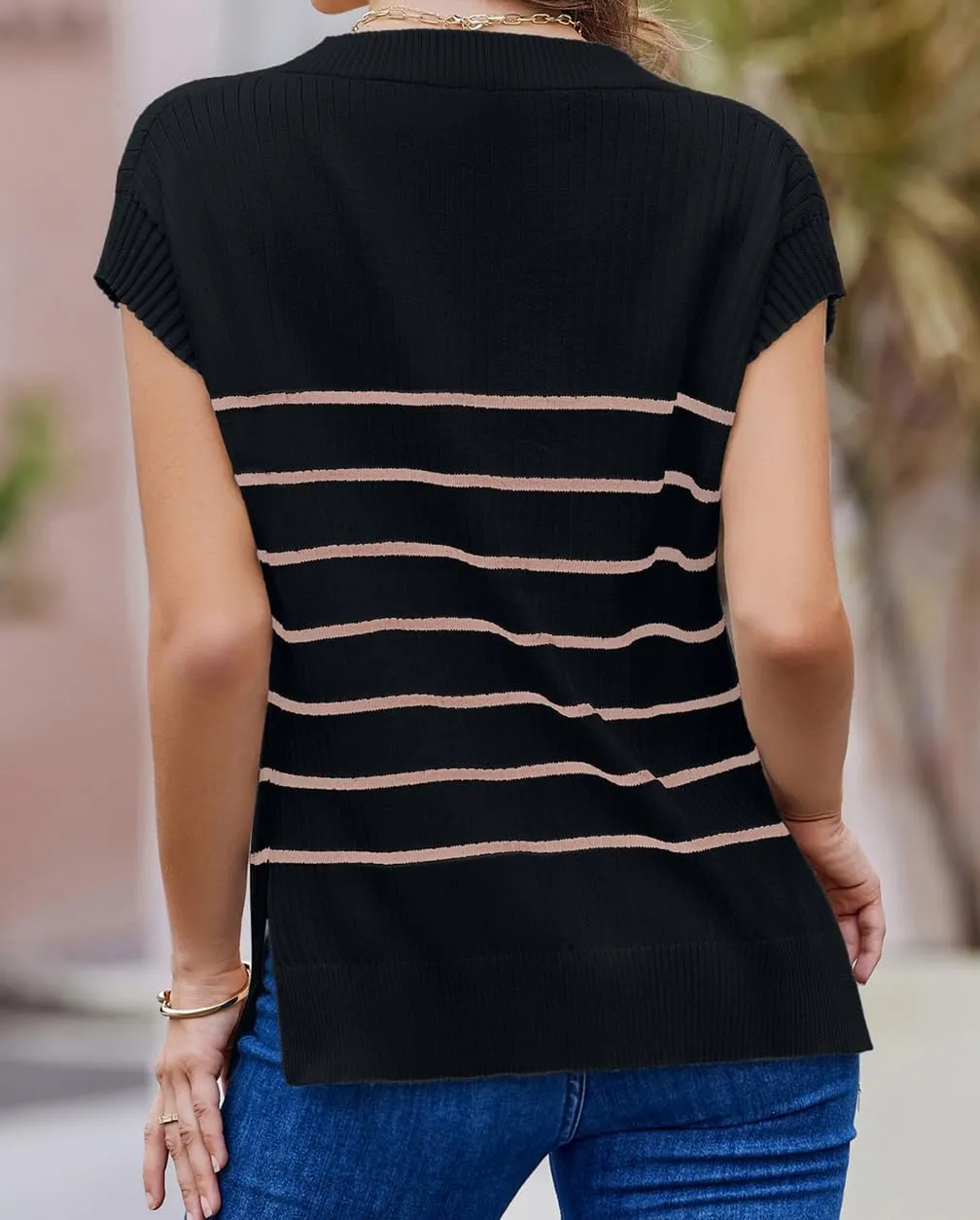 Women's Sweater Vests V Neck Casual Ribbed Knit Sleeveless Sweater Tops Oversized Sweater Vest for Women