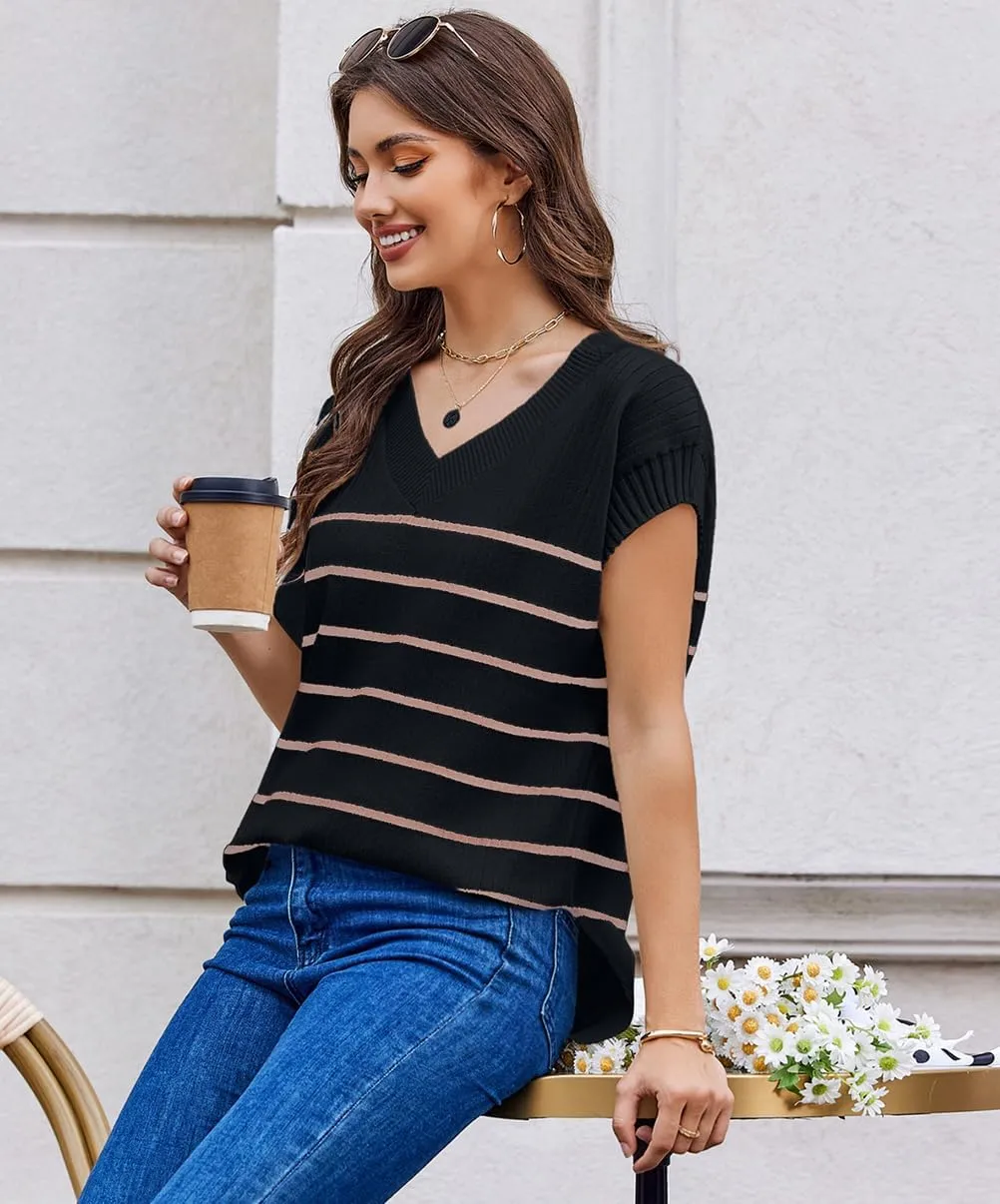Women's Sweater Vests V Neck Casual Ribbed Knit Sleeveless Sweater Tops Oversized Sweater Vest for Women