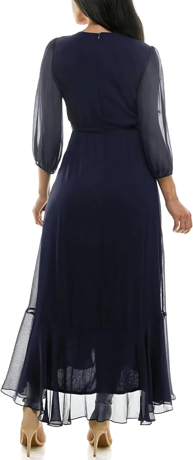 Women's V-Neck Ruffle Faux Wrap Maxi Dress