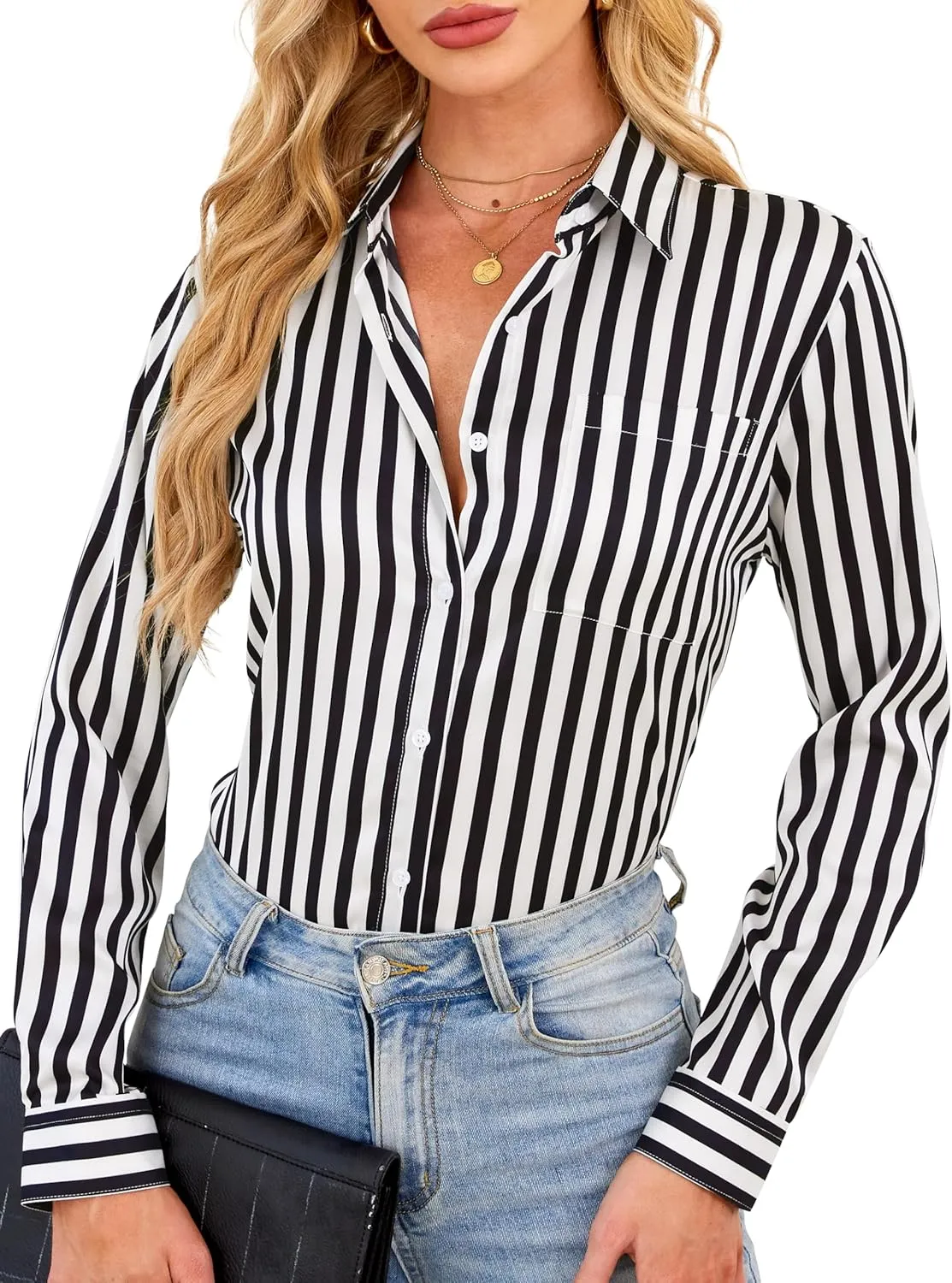 Wrinkle-Resistant Women Silky Button Down Shirts 2025 Fashion Printed Long Sleeve Blouse Dressy Casual Tops