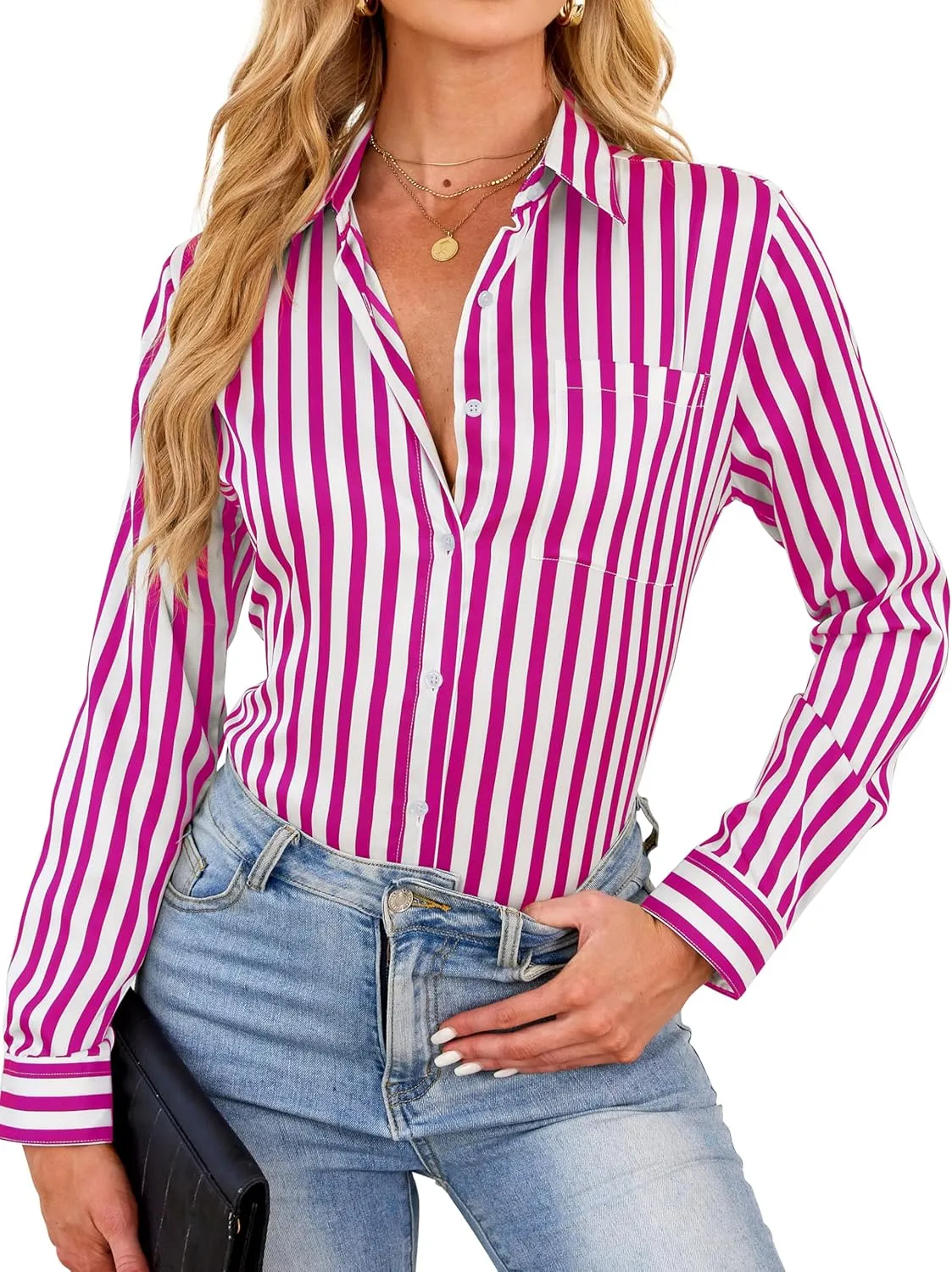 Wrinkle-Resistant Women Silky Button Down Shirts 2025 Fashion Printed Long Sleeve Blouse Dressy Casual Tops