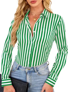 Wrinkle-Resistant Women Silky Button Down Shirts 2025 Fashion Printed Long Sleeve Blouse Dressy Casual Tops