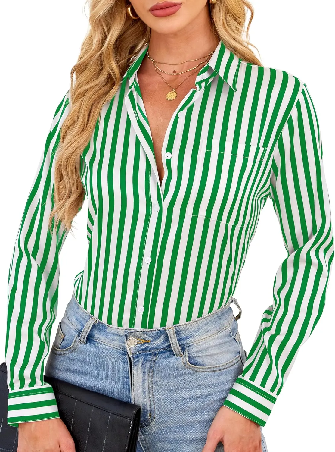 Wrinkle-Resistant Women Silky Button Down Shirts 2025 Fashion Printed Long Sleeve Blouse Dressy Casual Tops