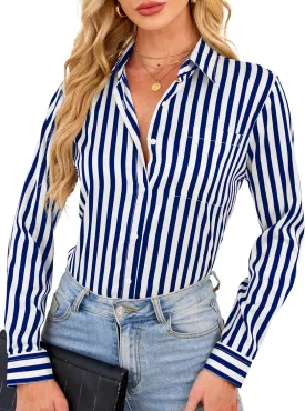 Wrinkle-Resistant Women Silky Button Down Shirts 2025 Fashion Printed Long Sleeve Blouse Dressy Casual Tops