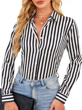 Wrinkle-Resistant Women Silky Button Down Shirts 2025 Fashion Printed Long Sleeve Blouse Dressy Casual Tops
