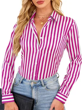Wrinkle-Resistant Women Silky Button Down Shirts 2025 Fashion Printed Long Sleeve Blouse Dressy Casual Tops