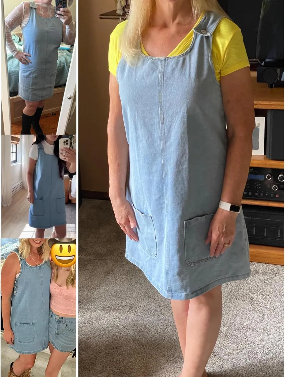 Xaspee Denim Overall Dress for Women Casual Mini Sleeveless Jean Vintage Jumper Skirt Dress with Pockets
