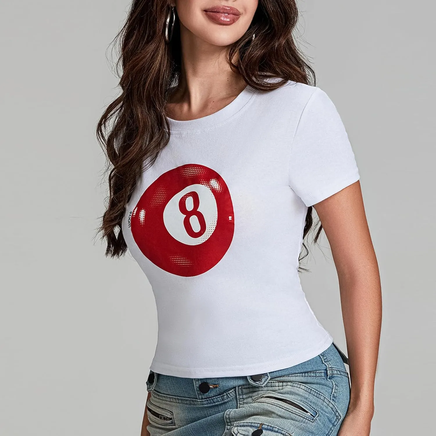 Y2k Womens Graphic Baby Tee Slim Fit Short Sleeve Crop Tops Funny Letter Animal Print Shirts 90s 2000s Streetwear